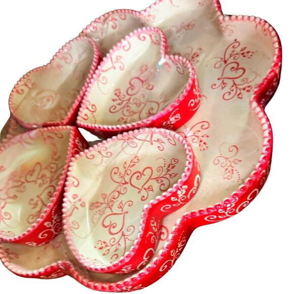 Temp-tations Floral Lace Heart Brûlée Baker Set – Red & Cream – 5 Piece Set - Picture 2 of 7